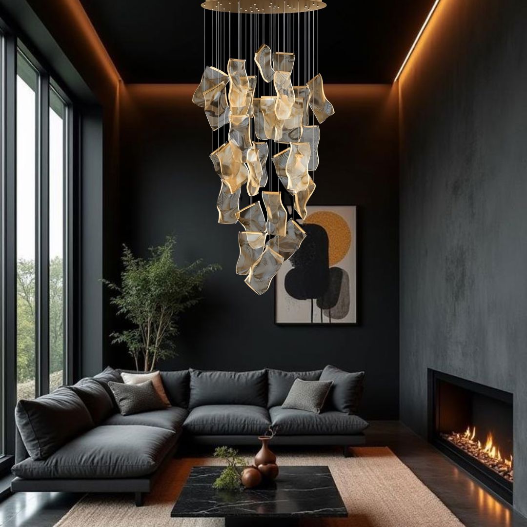 Moderne Design Kroonluchter Met Gelaagde Acryl Bladen En Verstelbare Hoogte | Restfield